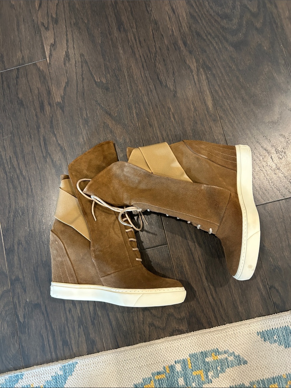 Women’s Brown Suede Lace-Up Wedge Sneakers